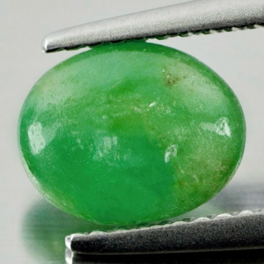 Natural Green Jade 1.66 Ct. Oval Cabochon Shape 8.5 x 6.8 Mm. Gemstone Unheated.